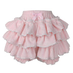Women Lolita Bloomers Teens Cute Maid Tiered Ruffle Bloomer Shorts Kawaii Fuzzy Fluffy Pumpkin Pants Pettipants