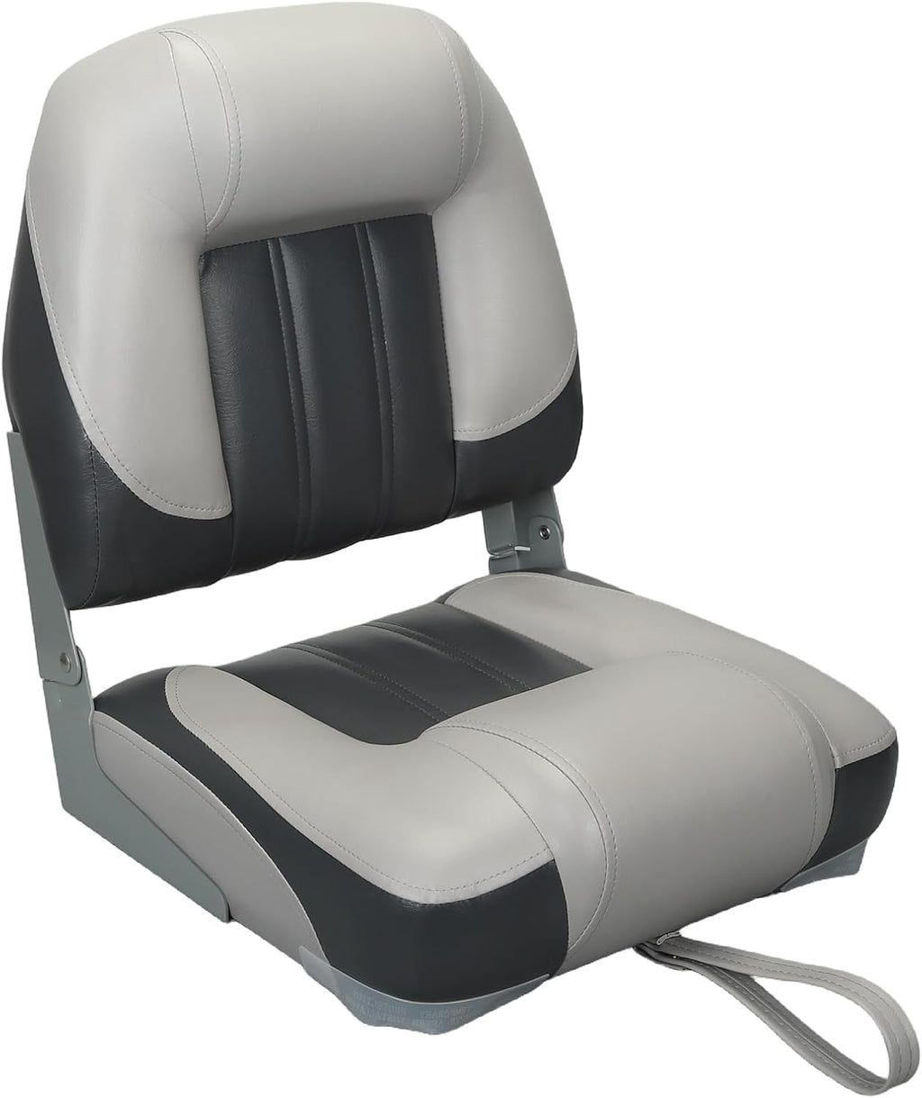 Elite Folding Boat Seat Low Back Boat Seating Fold-Down Fishing Boat Seat, 2 Pack, Charcoal/Light Gray