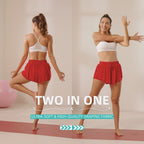 Fließende Sportshorts für Frauen Laufen Tennis Schmetterlingsshorts Mädchen 2-in-1 Doppelter Lagen Schnell trocknende Bequeme Shorts (Rot, XX-Klein)