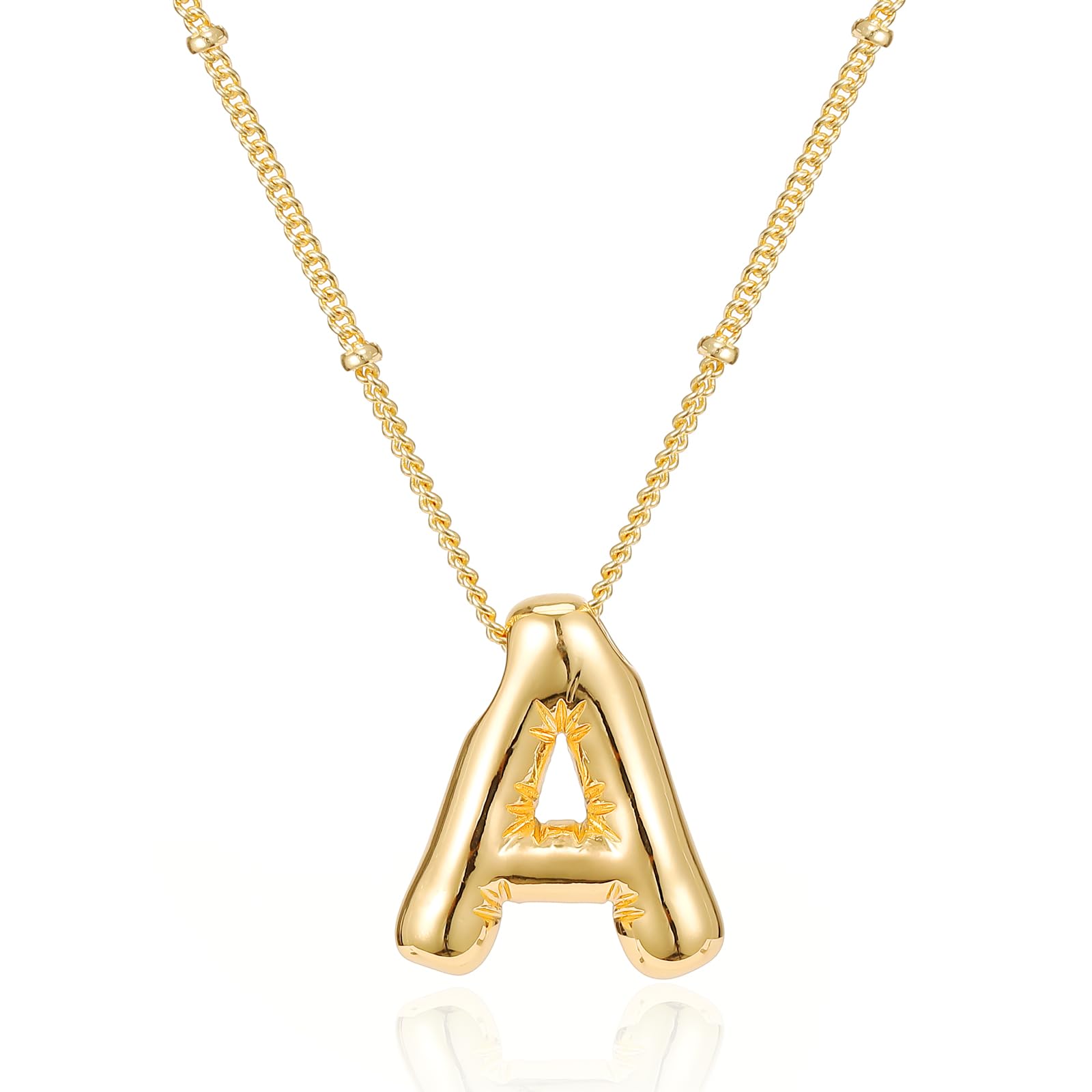 ESENY Aktion, Hochwertige echtes Gold 0,03 plattierte Geschenke für Frauen, Blasenbuchstaben Halskette Gold, Anfangsbuchstaben Halsketten für Frauen Trendy, Geburtstagsgeschenke für Frauen personalisiert (A)