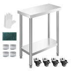 NSF 24x24 Inches Stainless Steel Table for Prep & Work with Caster, Metal Commercial Kitchen Table with Under Shelf and AdjustableTable Foot for Restaurant, Hotel, Home Kitchen, Coffee Station