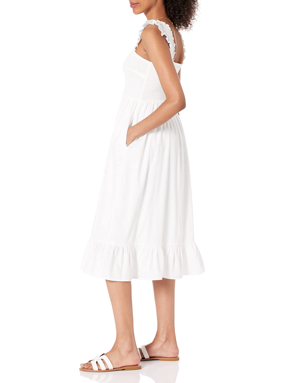 The Drop Women's Kimi Ruffled Shoulder Smocked Midi Dress, White, 2X, Plus Size