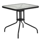 Flash Furniture Barker 28'' Square Tempered Glass Metal Table with Dark Brown Rattan Edging
