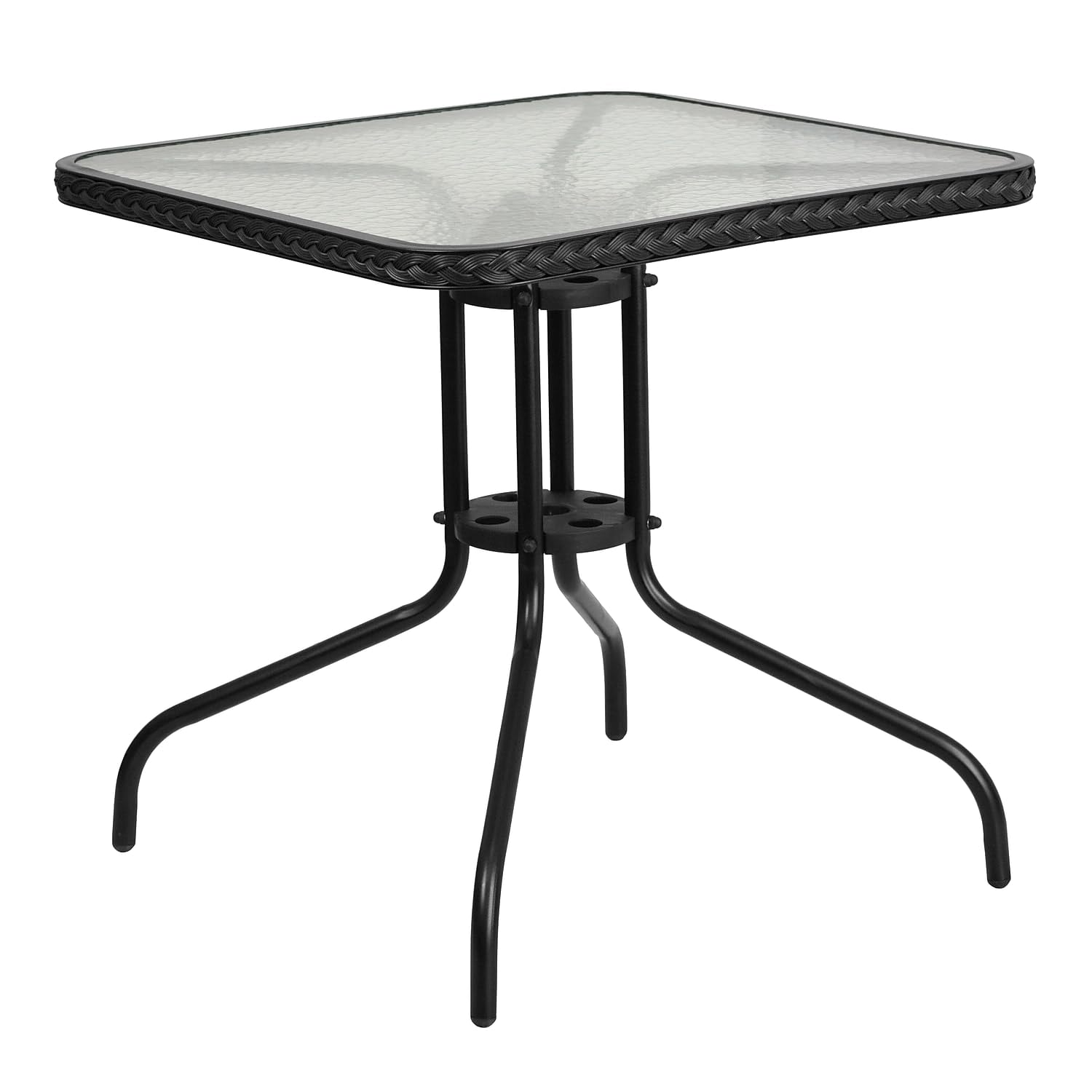 Flash Furniture Barker 28'' Square Tempered Glass Metal Table with Dark Brown Rattan Edging