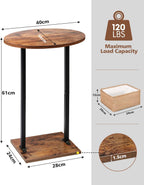 Eufrozy Small Side Table for Small Spaces, 24 inch Wooden Round End Table with Fabric Basket, Wood Accent Table for Couch Sofa Drink Sidetable Living Room Bedroom Rustic