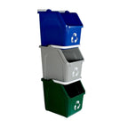 Multi Bin Recycling System with Three Stackable 6 Gallon Recycle Bins to Build Your Recycling Center for Offices, Kitchen, Garages, Businesses (3 Pack, Blue/Grey/Green)