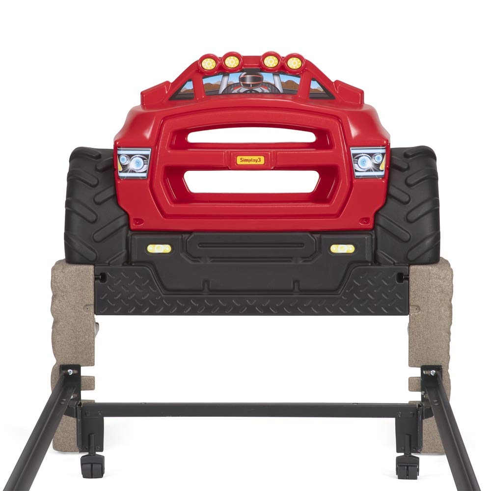 Tête de lit Simplay3 Monster Truck, tête de lit en plastique pour lit simple en forme de voiture pour enfants, tout-petits et garçons avec rangement pour voiture jouet - Rouge, Fabriqué aux USA