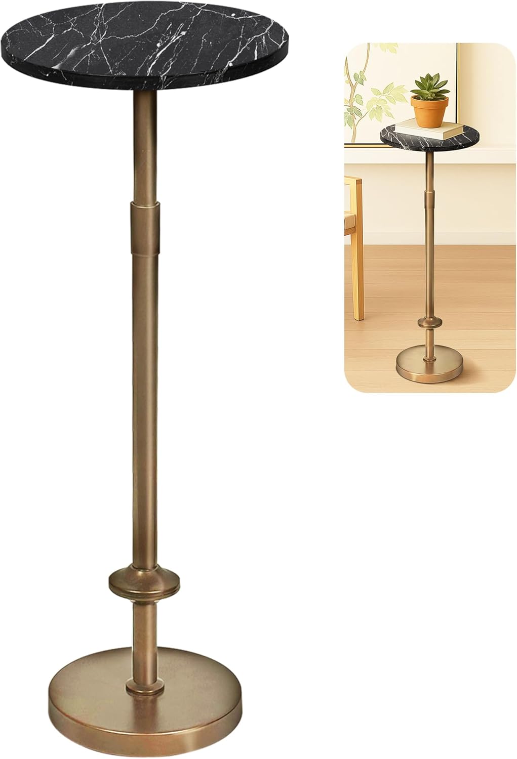 Martini Table Height Adjustable, Drink Tables for Small Spaces, Round Side Table, Tiny Side Tables for Living Room, Bedroom, Cocktail, Black (Black)