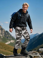 GRAJTCIN Mens Streetwear Elastic Waist Hiking Pants Lightweight Sports Sweatpants Casual Joggers Pant with Pockets Camo Cargo Work Pants for Men Fashion Grey M