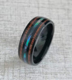8mm Hawaiian Koa Wood and Abalone Shell Stainless Steel Rings Wedding Bands for Men Comfort Fit