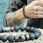 Black Lava Stone 7 Chakra Bracelets, 8mm Yinyang Rock Bead Elastic Natural Gemstones Oil Diffuser Yoga Menditation Beads Bracelets for Men Women Girls Jewelry (6pcs)
