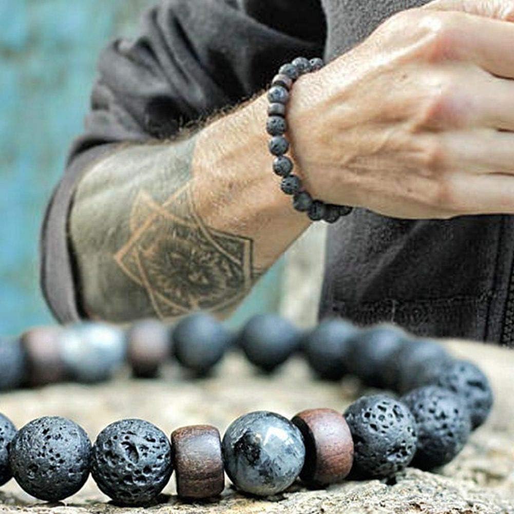 Black Lava Stone 7 Chakra Bracelets, 8mm Yinyang Rock Bead Elastic Natural Gemstones Oil Diffuser Yoga Menditation Beads Bracelets for Men Women Girls Jewelry (6pcs)