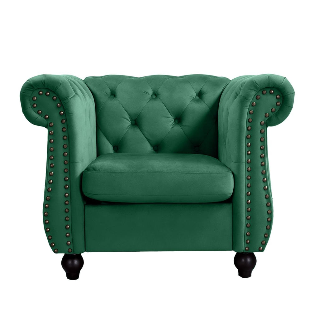 Container Furniture Velvet Chesterfield Couch, Button-Tufted Backrest, Rolled Arms, High-Density Foam with Spring Support, Elegant Accent Piece, Sofa, Dark Blue