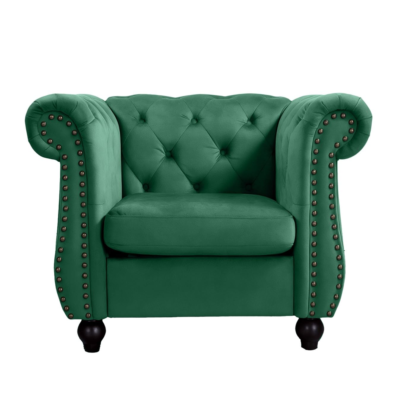 Container Furniture Velvet Chesterfield Couch, Button-Tufted Backrest, Rolled Arms, High-Density Foam with Spring Support, Elegant Accent Piece, Sofa, Dark Blue