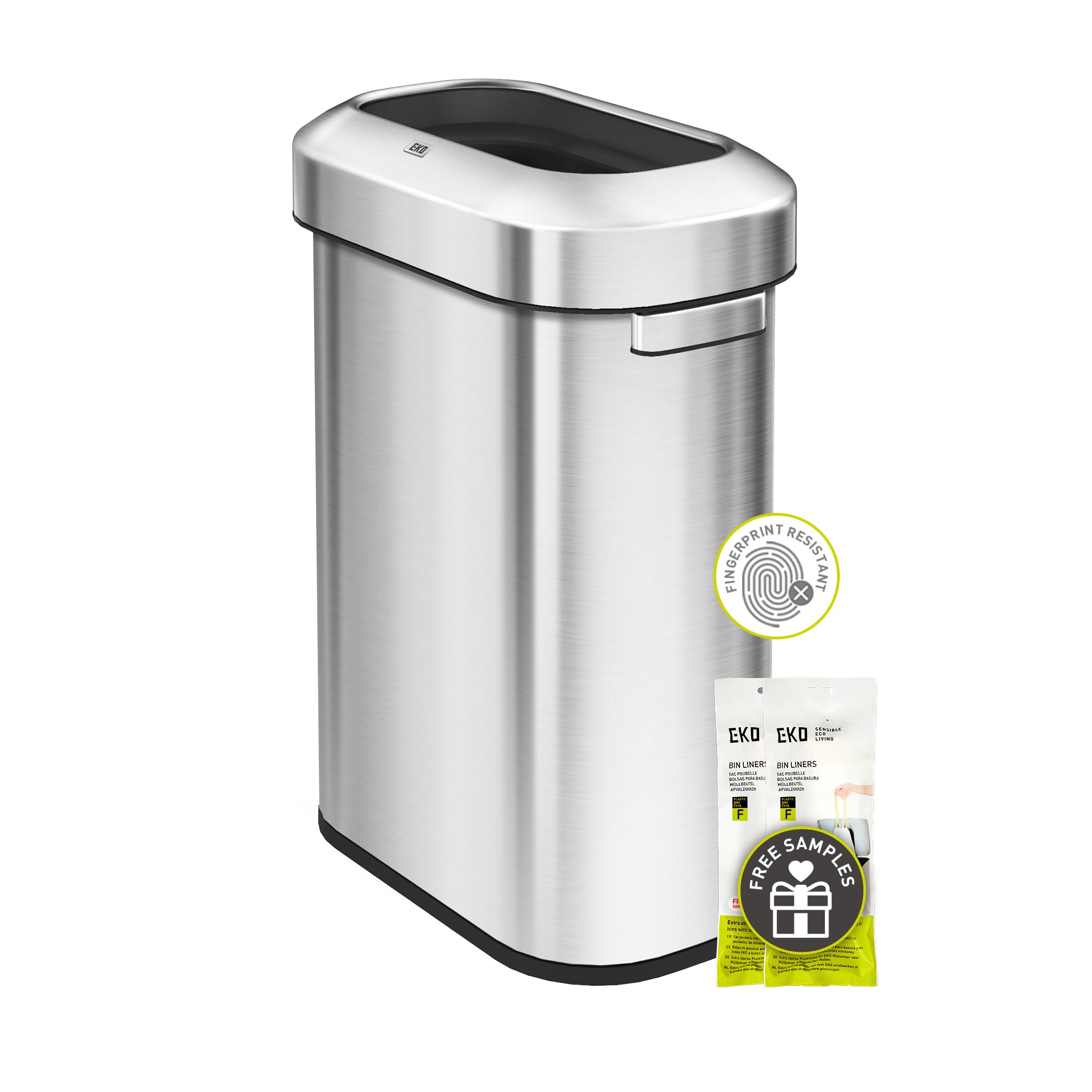 EKO Urban 24 Gallon Round Stainless Steel Open Top Waste Bin, Tall Commercial Trash Can for Indoor/Outdoor, Extra Large Metal Garbage Bin for Office, Restaurant, Restroom, 90L