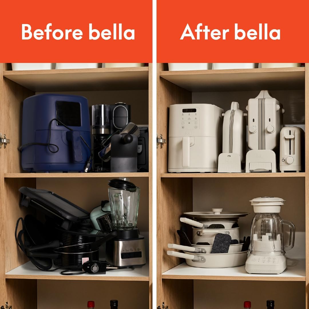 bella 4Qt Slim Air Fryer, Fits-anywhere™ Kitchenware, EverGood™ Ceramic Nonstick Coating, Adjustable Temperature, 6 Preset Cooking Options, 60 Min Auto Shutoff w Audible Tone, 3.3lb Capacity, Blossom