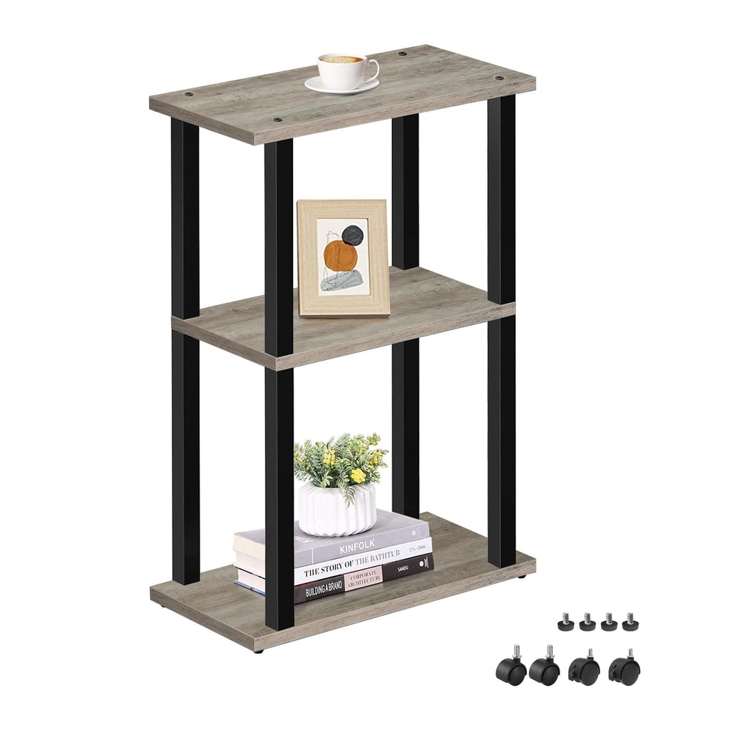 TUTOTAK Small Narrow Side Table with Charging Station, Skinny End Table for Small Spaces, Slim Nightstand with USB Ports and Outlet, Sofa Beside Table with Wheels, Brown TB01BB046