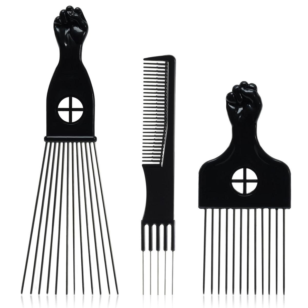 Afro Hair Pick for Men Hair Comb with Metal Pick for Afro Hair Wide Tooth Comb for Hair styling Afro Pick for Women Styling Comb Styling Tool for Natural Curly Hair Beard, 3PCS