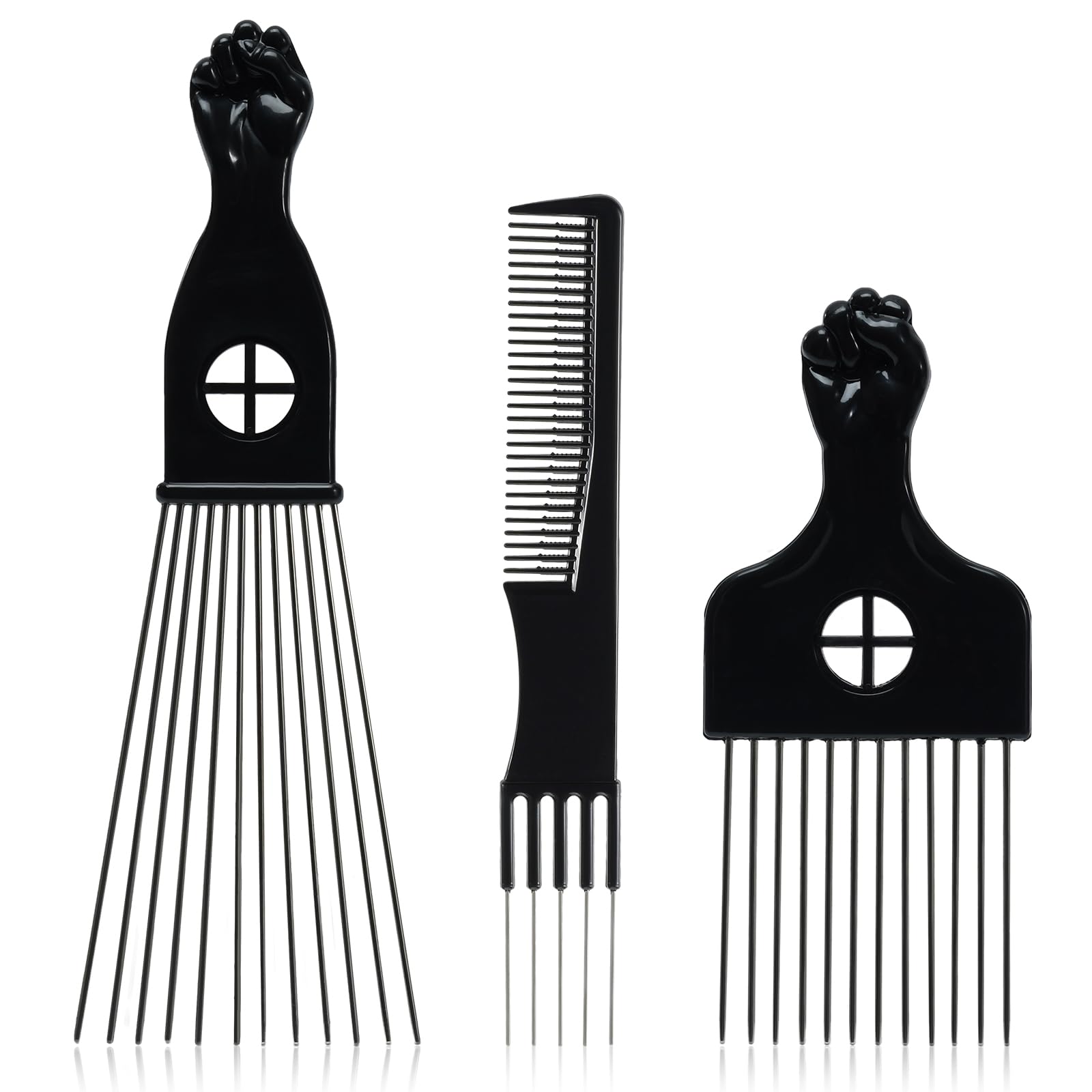 Afro Hair Pick for Men Hair Comb with Metal Pick for Afro Hair Wide Tooth Comb for Hair styling Afro Pick for Women Styling Comb Styling Tool for Natural Curly Hair Beard, 3PCS