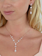 Mariell Rose Gold Cubic Zirconia Necklace & Earrings Bridal Jewelry Set, CZ Crystal Statement Necklace Set for Weddings, Formal Events, Mother of The Bride