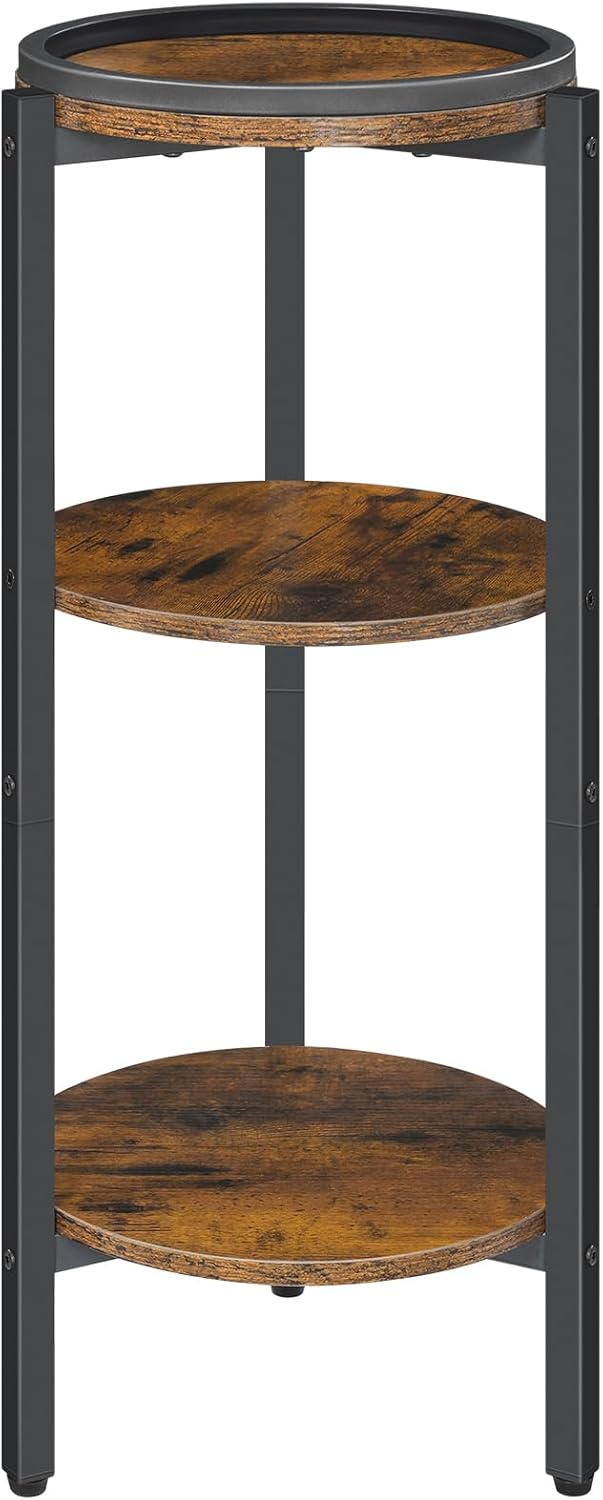 HOOBRO Small Round Side Table, 3-Tier Tall Coffee Drink Table for Sofa Couch, 28.7" H Round Nightstand, Circle Wooden Accent Pedestal Table for Living Room, Bedroom, Rustic Brown and Black BF182BZ01