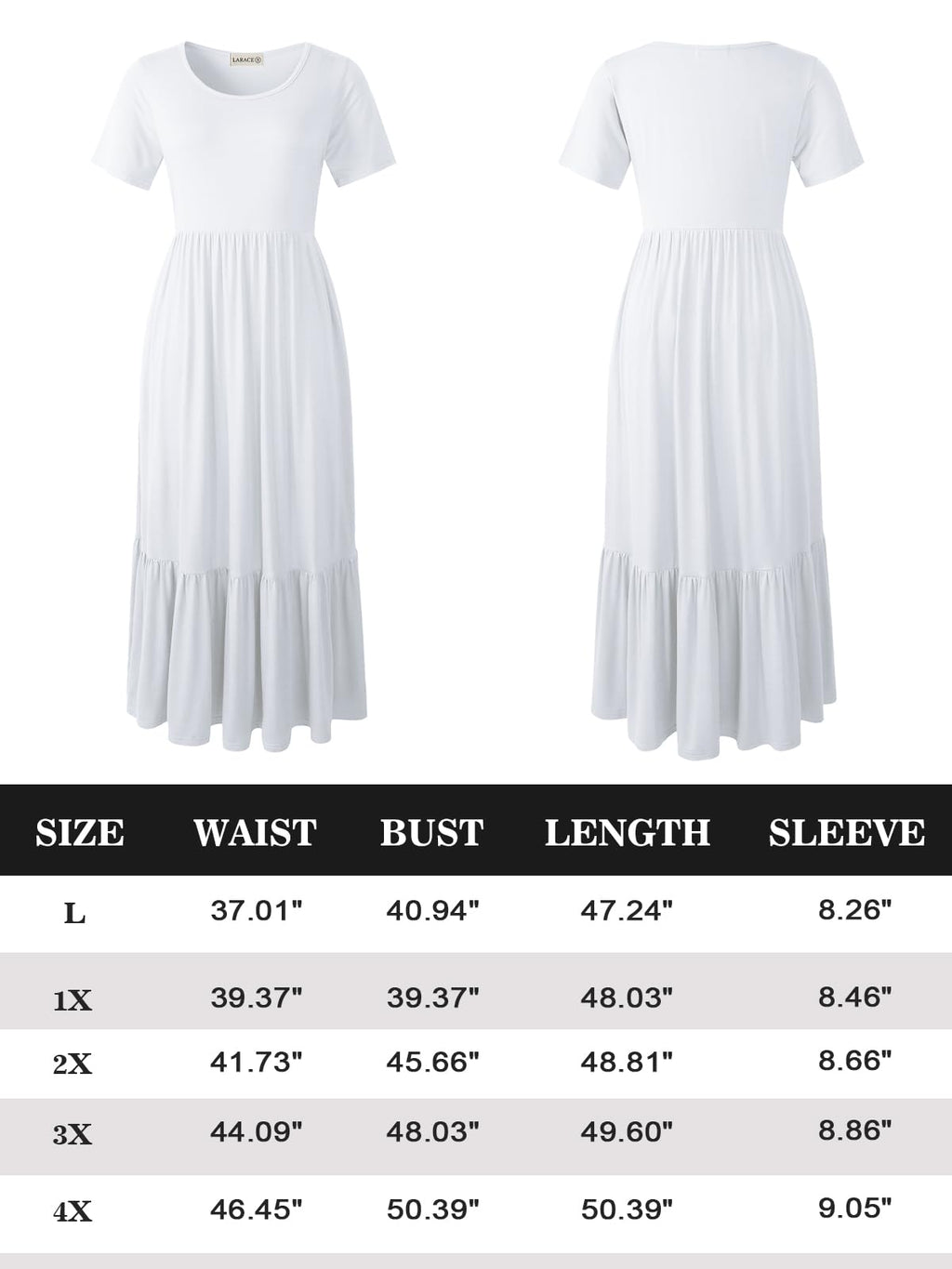 پیراهن‌های سایز بزرگ LARACE برای زنان، تابستانی، کژوال، آستین کوتاه، پیراهن بلند و روان، ماکسی ساحلی با جیب، سایز L-5XL (سفید 2X)