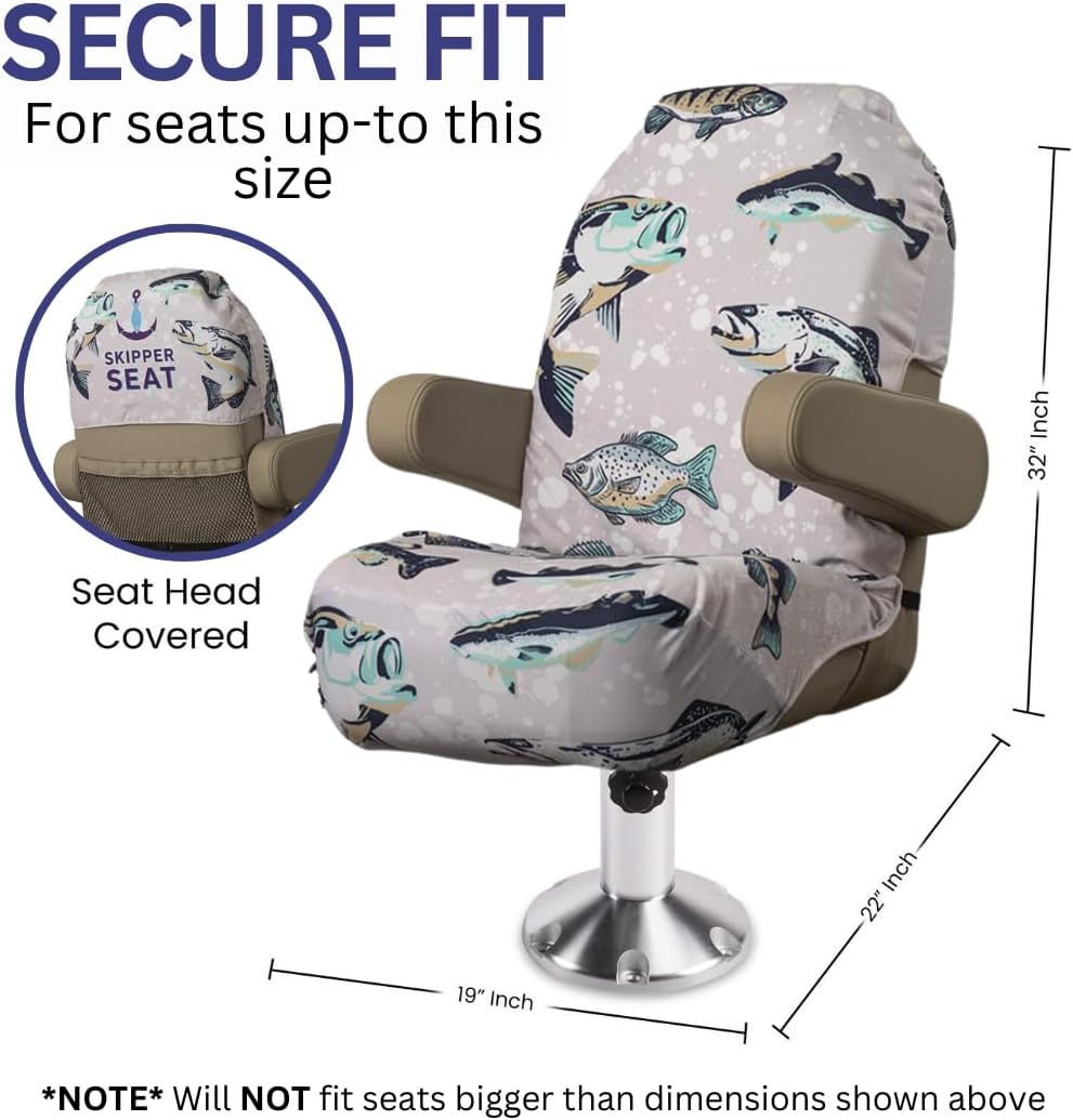 Boat Seat Cover - Microfiber, Quick-Dry, Universal Fit, Stylish Bass Design for Captain's Chairs, Pontoon Towel Seat Covers
