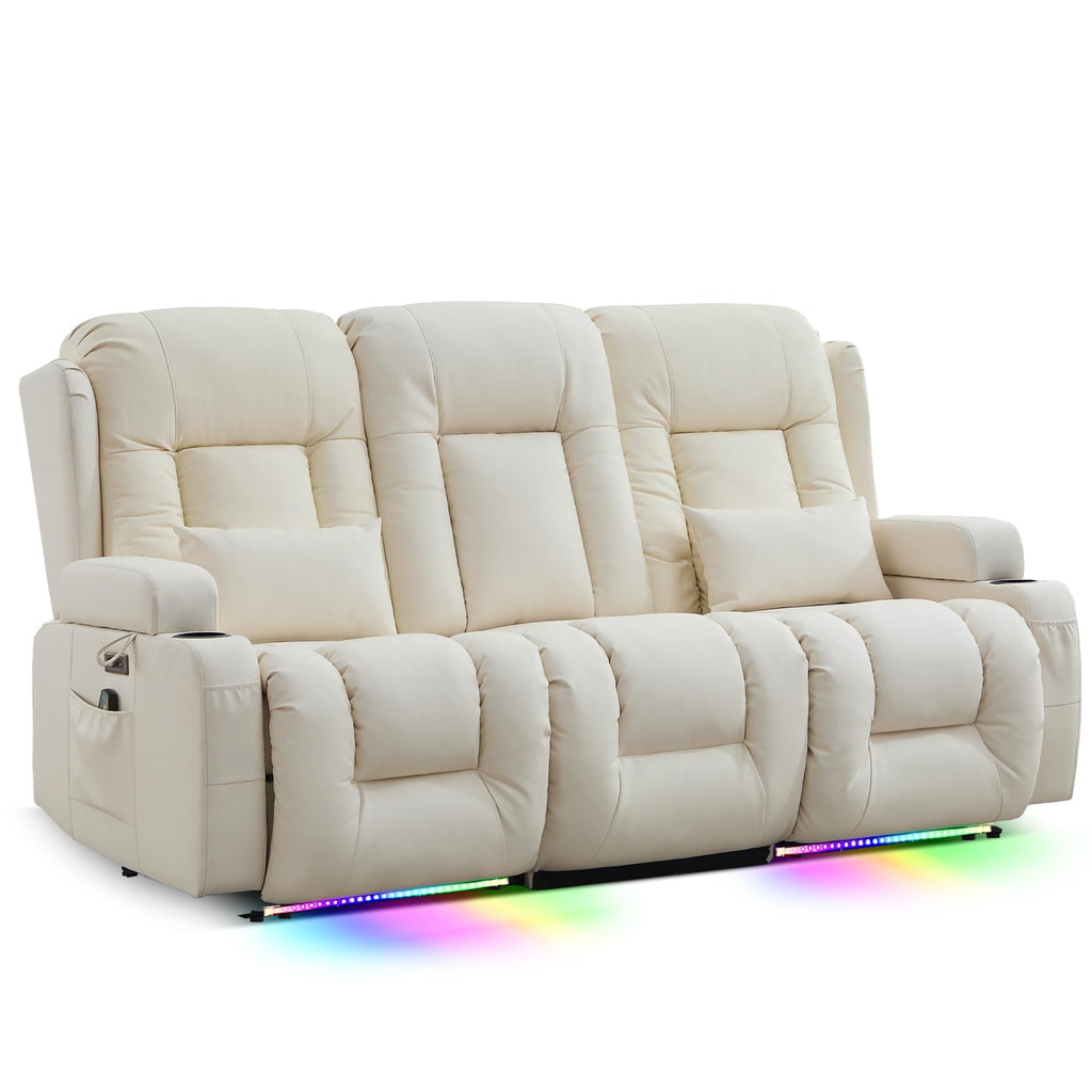 TUNYI Power Loveseat Recliner Sofa with Massage & Heat Home Theater Seating with Console Electric Recliner RV Sofa with USB/Outlet/Storage/Side Pocket/LED Light/Speaker (Brown, Loveseat)