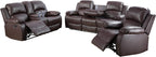 Bonded Leather Living Room Furniture Set Reclining Sofa Set Loveseat Furniture Sets in Living Room Sofa Recliners (3 Pieces, Brown)