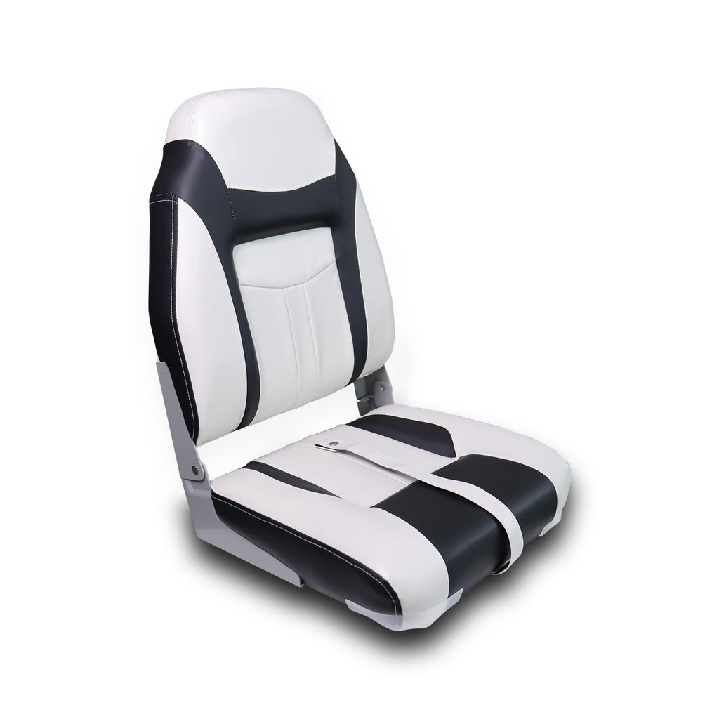High Back Boat Seats 2 Pack, Folding Fishing Bass Boat Seat, White and Black