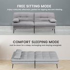 COMHOMA Convertible Futon Sofa Bed, 68″Fabric Futons Couch with Adjustable Backrest, Folding Sleeper Recliner for Living Room Furniture (Grey)