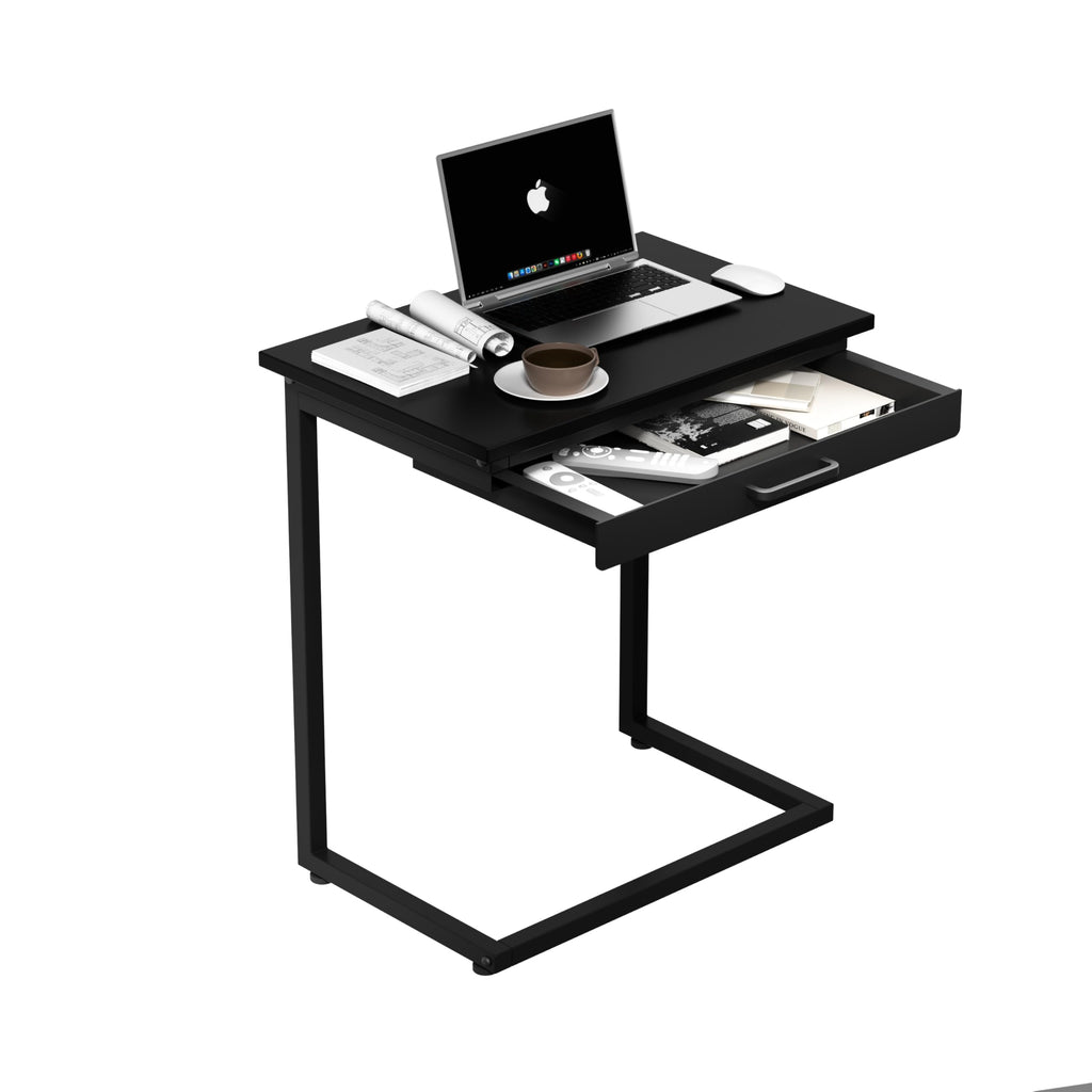 C Shaped End Table,Small Couch Side Table with Drawer,for Living Room, Bedroom Magazines, Computers, Coffee, Small Objects Storage.White