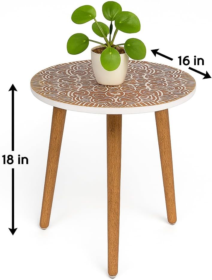 JFY Designs Carved Wooden Square Side Table Decorative Coffee Side Entryway,Modern Home Decor Table,Accent Table Living Room, Bedroom, Office,Hand Carved Farmhouse Rustic End Table