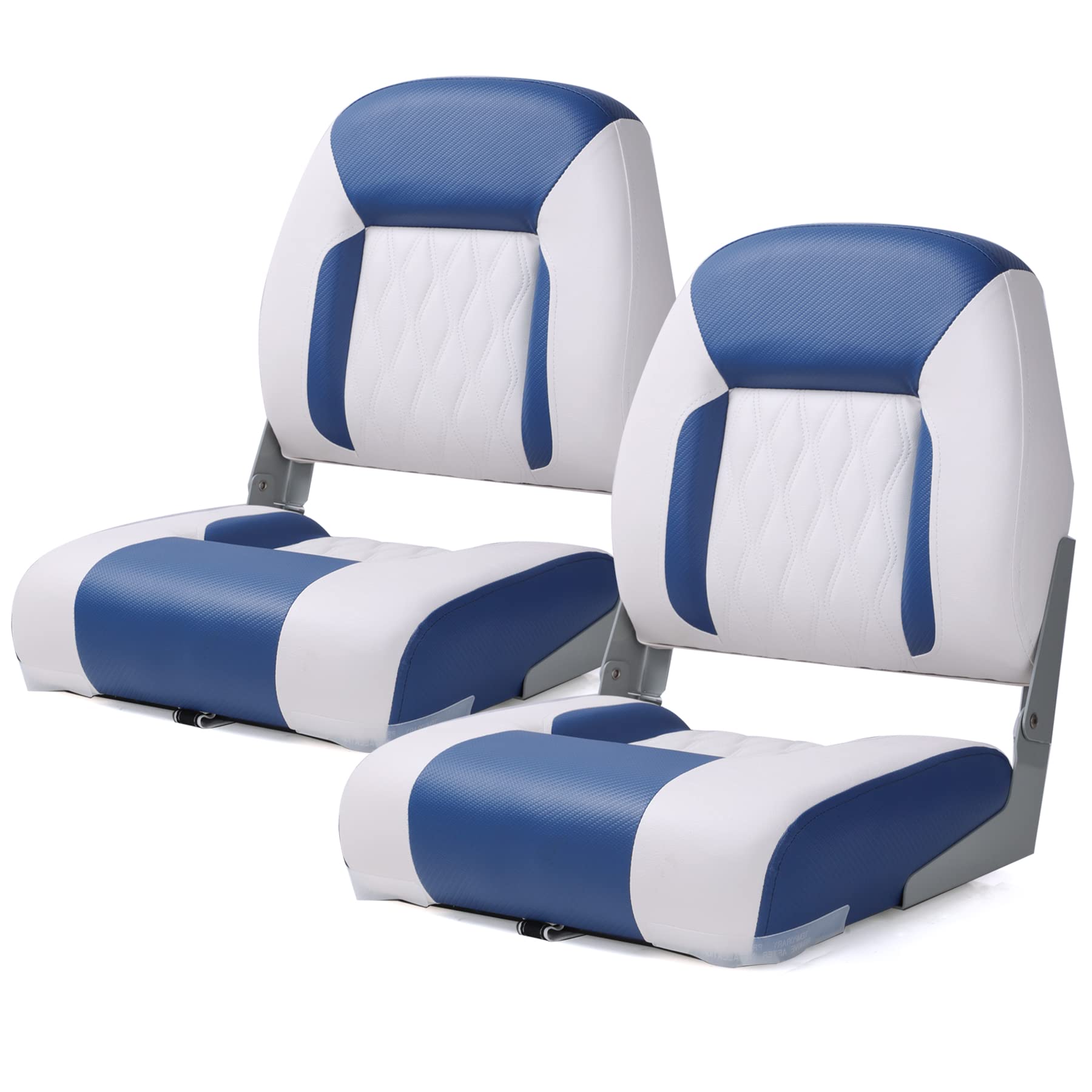 Premium Marine A Pair of Low Back Folding Boat Seat, Fishing Marine Seats with Stainless Steel Screws, Charcoal/Black(2 Seats)