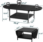 SAYGOER Black Coffee Table Modern Extended Coffee Tables with Storage for Living Room 2-Tier Unique Center Table with Two Folding Panel for Any Large or Small Space,Foldable, All Black