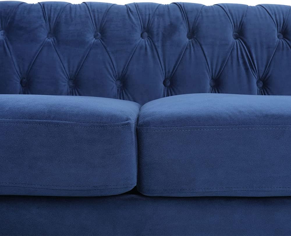 LEVNARY Three-Seat Velvet Sofa, Large Sofa Classic Tufted Chesterfield Settee Modern 3 Seater Couch Furniture Tufted Back for Living Room, Blue