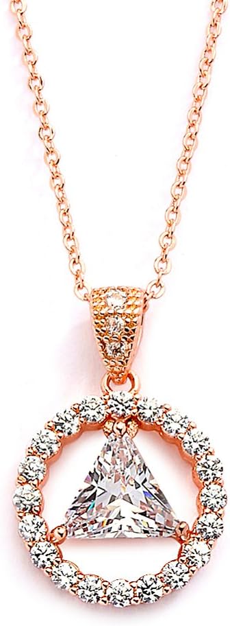 Mariell 14K Rose Gold Plated AA Recovery Necklace CZ Unity Pendant - Great Jewelry Gift for Sober Women