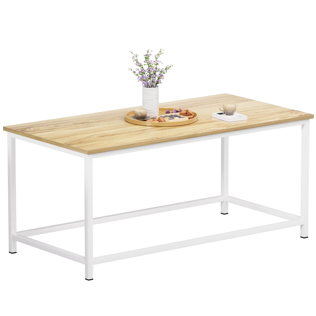 SAYGOER Small Rectangular Coffee Table Simple Modern Open Design Minimalist Center Table for Living Room Small Spaces, Easy Assembly, 31.5 x 15.7 x 17.7, Oak White