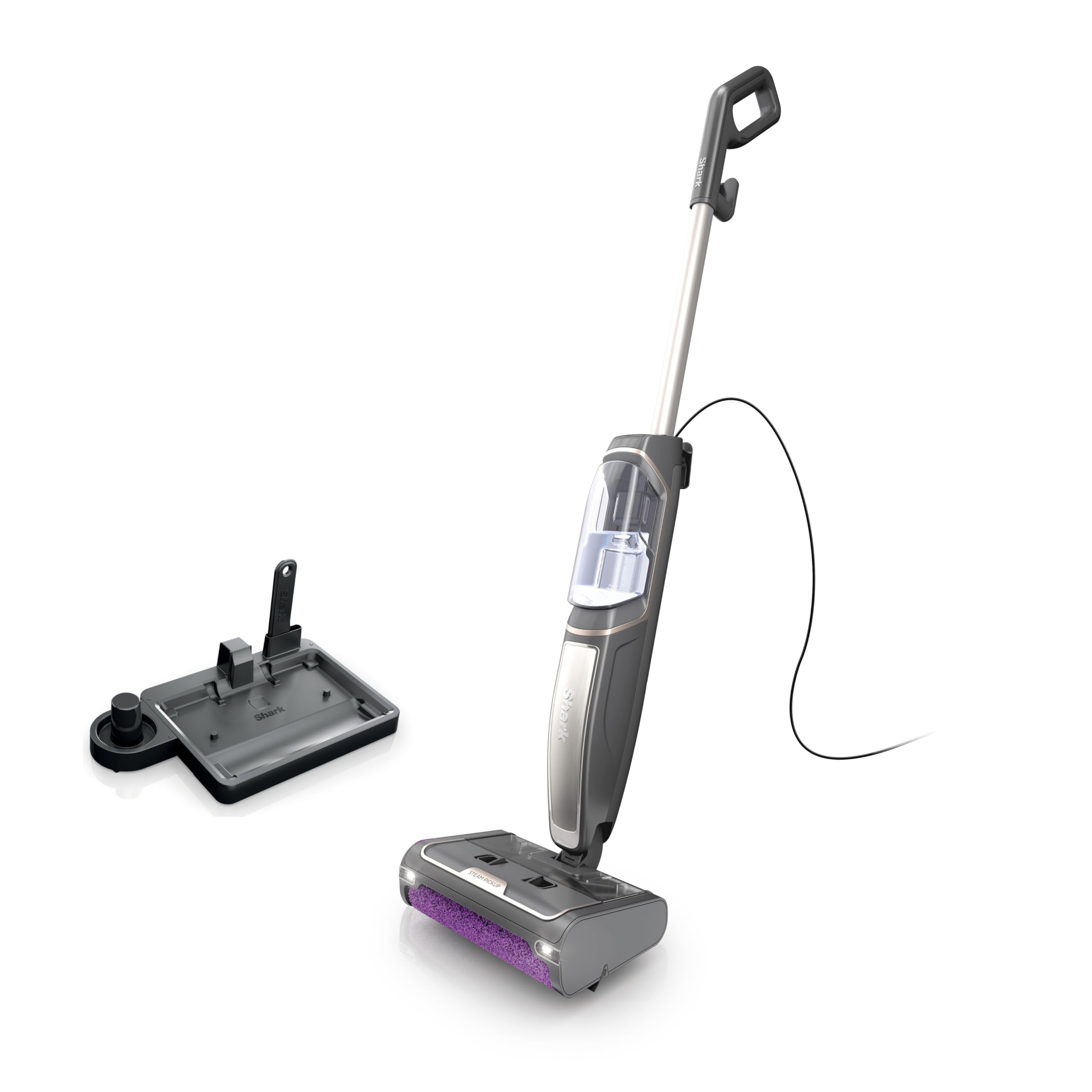 Shark Steam & Scrub Steam Mop, All-in-One Scrubbing and Sanitizing Hard Floor Cleaner, LED Headlights, 4 Dirt Grip Soft Scrub Pads Included, XL Water Tank, Swivel Steering, Hawaiian Grey, S8001