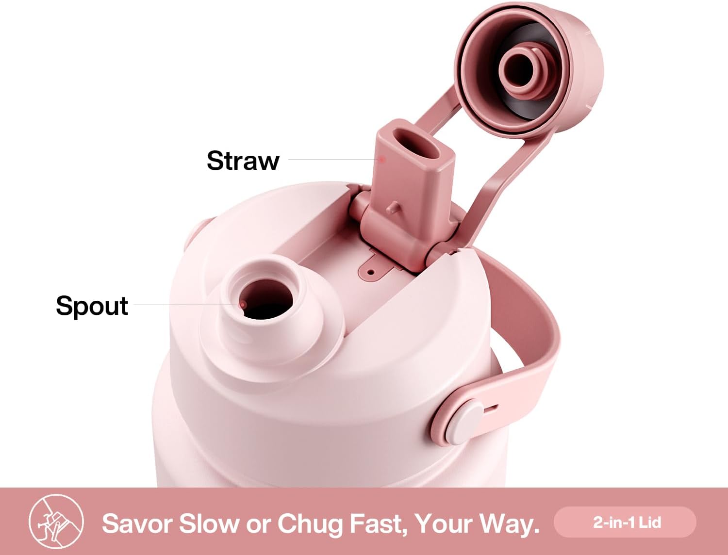 POWCAN 32 oz Insulated Water Bottle with 2-in-1 Straw and Spout Lid, Keep Cold 24H, Leak-Proof, BPA-Free, Double Wall Stainless Steel Water Bottle for Sports, Gym, Travel, Gift, School (Bow Crush)