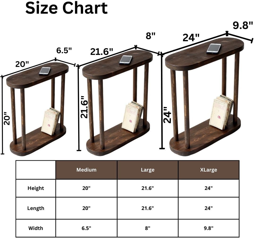 Oval Solid Wood Narrow Side Table, Slim Small Pedestal Coffee Table for Living Room, Modern Minimalist Design for Small Spaces, Recliner Drink Table (Dark Walnut, XLarge)