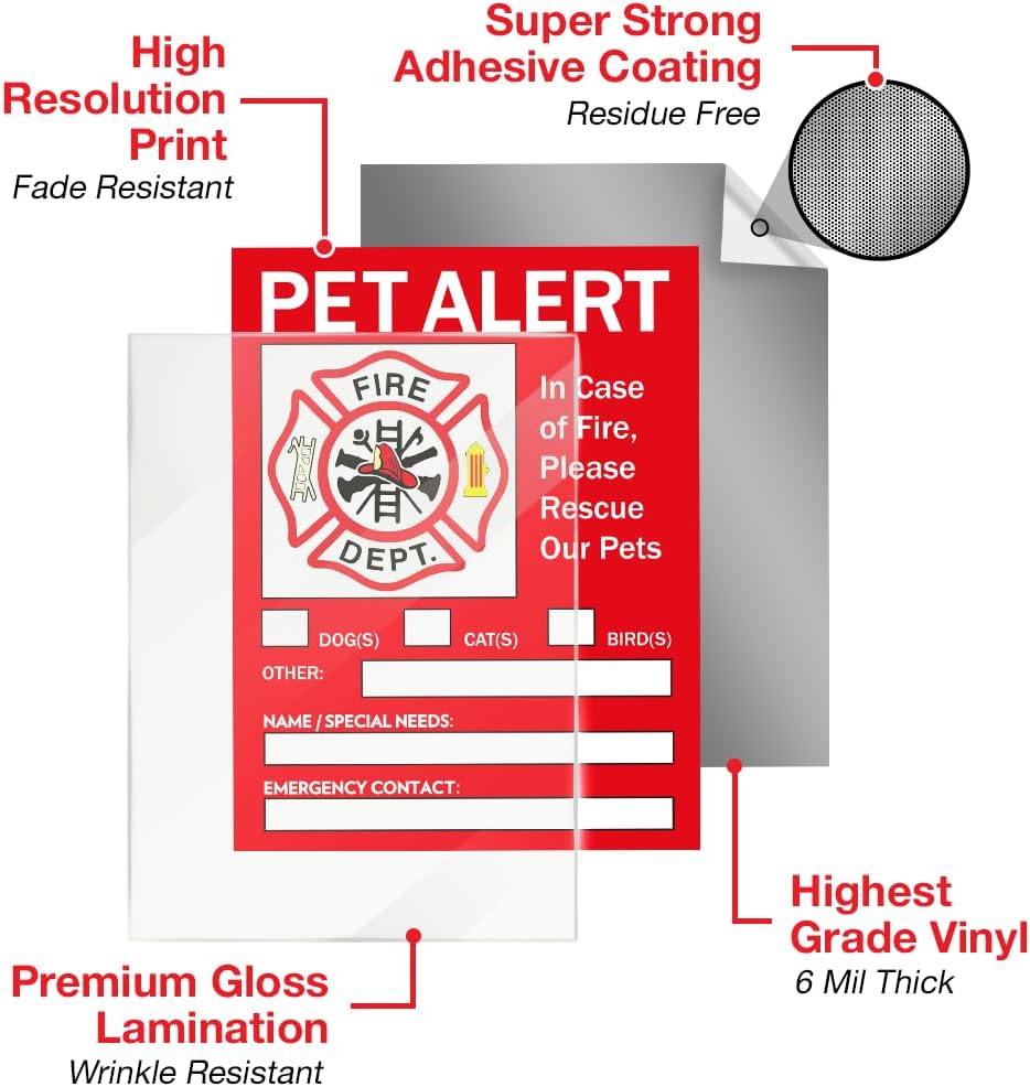 Pet Alert Safety Fire Rescue Sticker - Save Our Pets Emergency Inside Decal - House Home Window Door Sign