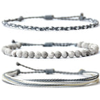 Handmade Natural Stone Beaded Healing Bracelet Gift for Men Adjustable Rope String Bracelet (Lava Rock, Adjustable)