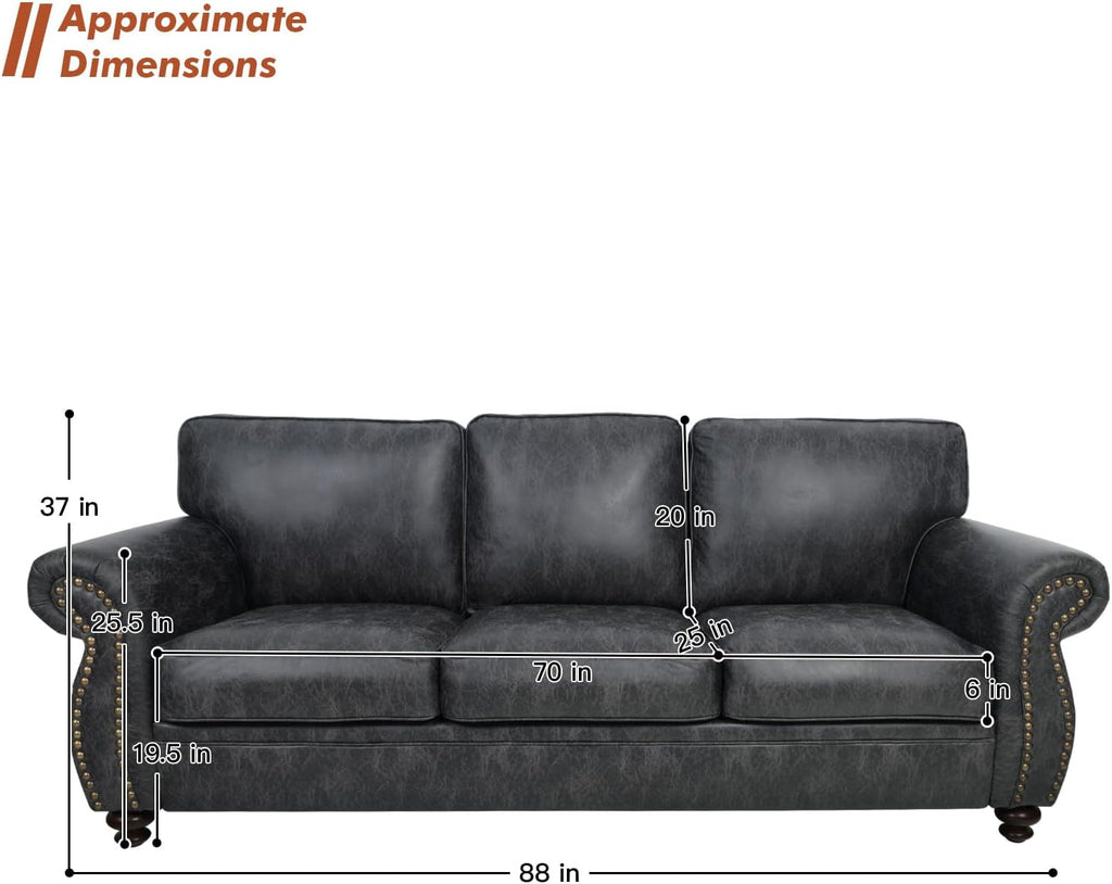 88’’ Rivet Couch,Living Room Sets,Mid-Century Couch, Solid Wooden Frame for Living Room,Upholstered Sofa (Grey, 3 Seats)