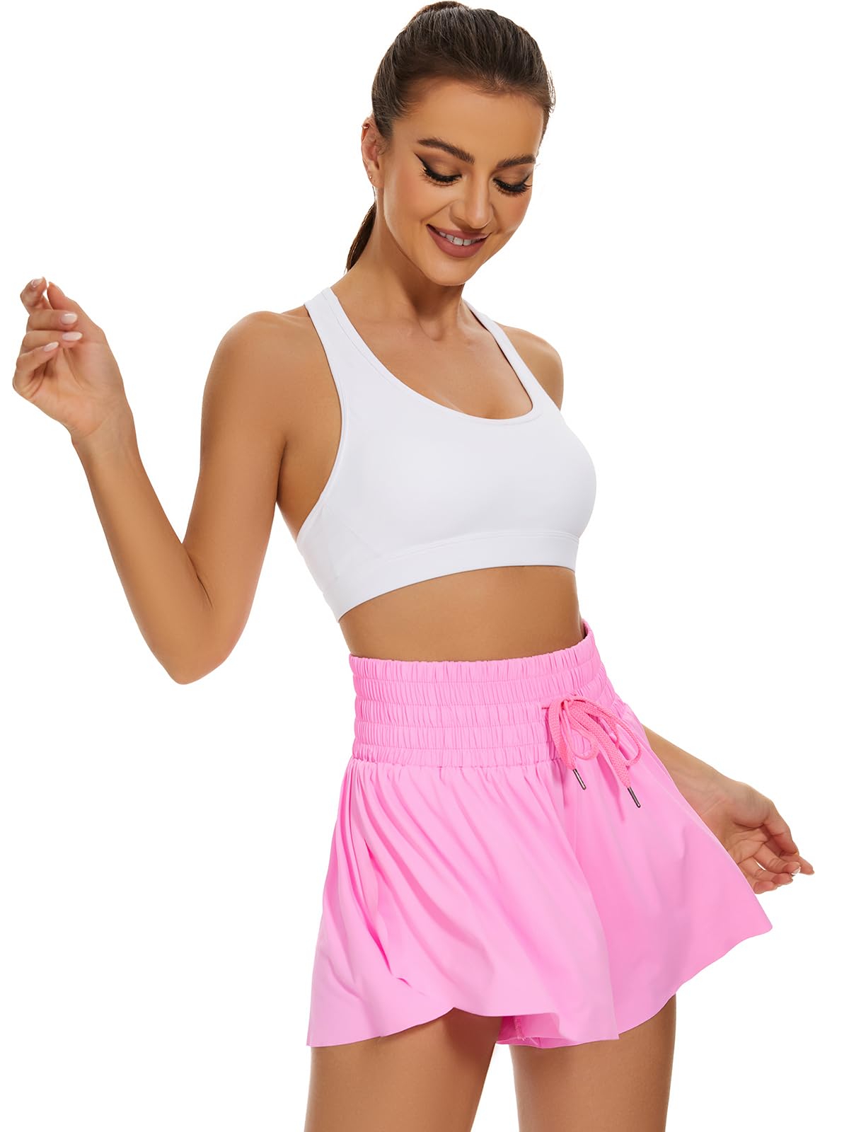 Heyielda High Waist Flowy Athletic Shorts for Women Butterfly Shorts High Rise Workout Gym Shorts（LightHotPink-XS）