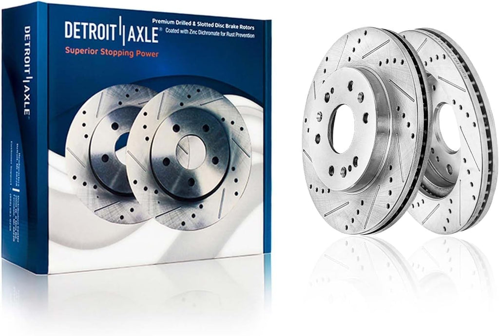 Detroit Axle - Front Brake Kit for Chevy GMC Silverado Sierra Suburban Express Savana 1500 Tahoe Yukon XL Escalade ESV EXT XTS Drilled & Slotted Brake Rotors Ceramic Brakes Pads : 12.99'' inch Rotor