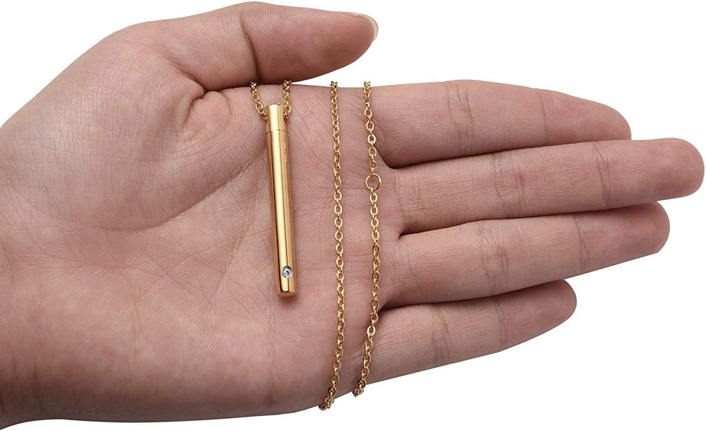 XIUDA Urn Necklace for Ashes Stainless Steel Cremation Necklace with Crystal Memorial Pendant Necklace