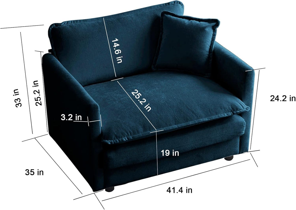 Ball & Cast 1+1+3 Seater Chenille Sofa Set for Living Room,3 Pieces Sectioanal Couch with Thick Backrest,Deep Seat Sofa for Apartment Studio Office,Blue