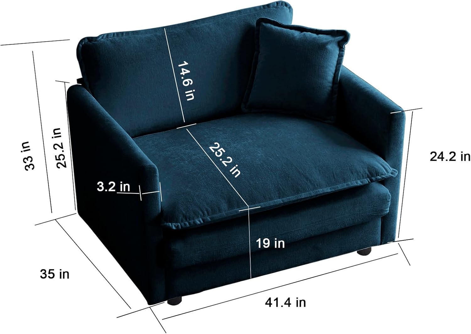 Ball & Cast 1+1+3 Seater Chenille Sofa Set for Living Room,3 Pieces Sectioanal Couch with Thick Backrest,Deep Seat Sofa for Apartment Studio Office,Blue