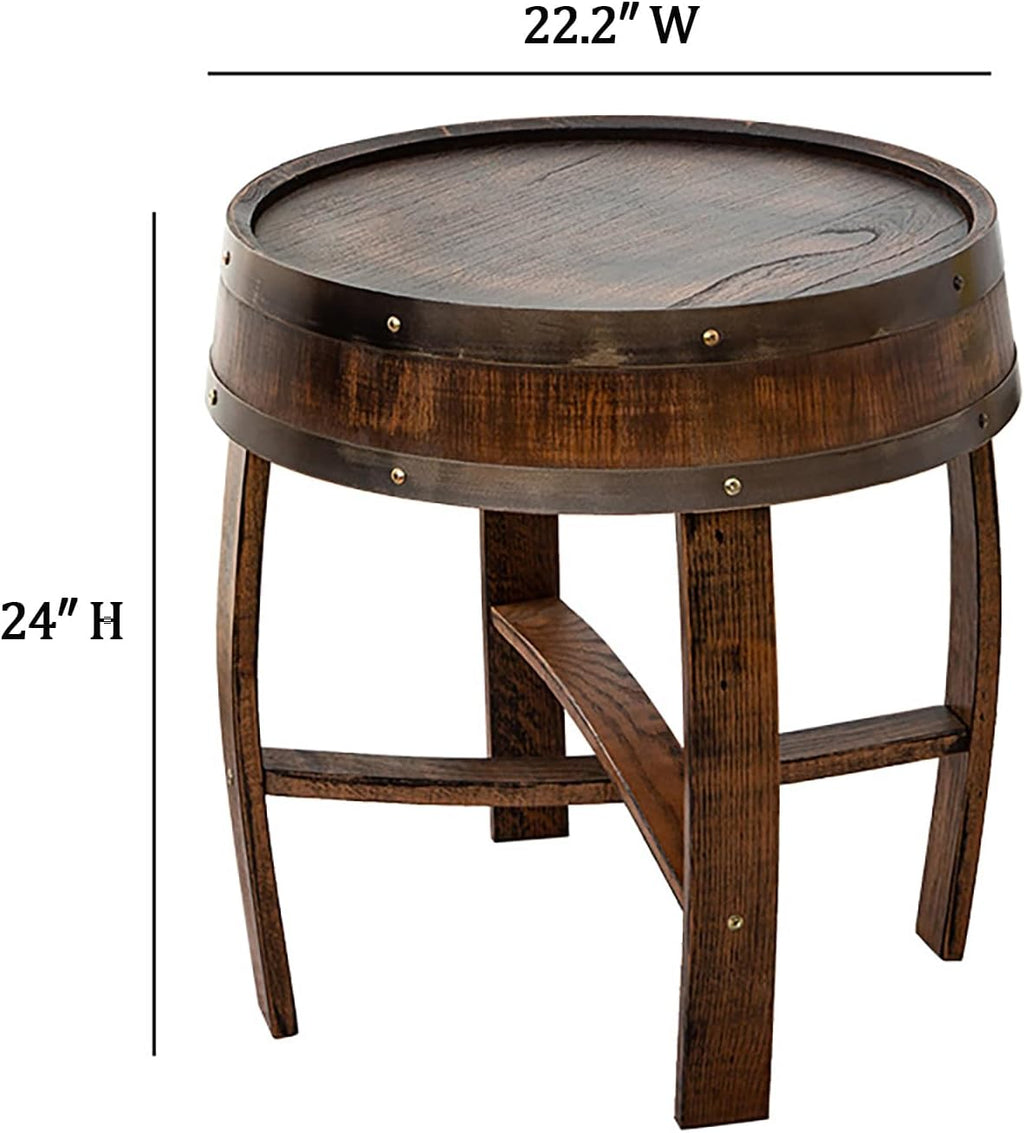 Farmhouse Whiskey Barrel End Table,Round Wood Barrel Side Table,Rusitc Wine Barrel Bourbon Barrel Coffee Table Handcrafted Oak Barrel Decor Furniture